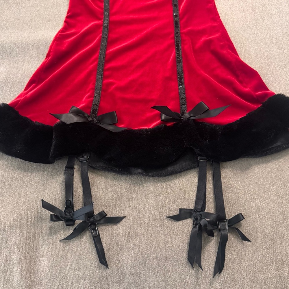 Vintage Shirley of Hollywood Red Velvet Bustier Garter Top - Picture 3 of 7
